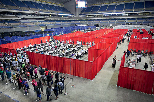 Ginásio Alamodome, onde será realizada a próxima assembleia mundial da Igreja em San Antonio, foi transformado numa grande clínica de saúde. Em três dias, 6 mil pessoas foram atendidas. Foto: Divisão Norte-Americana
