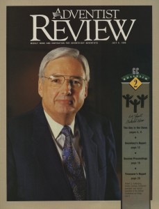 Pastor Folkenberg na capa da Adventist Review quando foi escolhido para ser o líder mundial dos adventistas em 1990